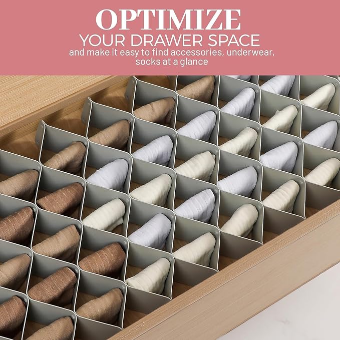 ROUFA Sock Drawer Organizer for Dresser, Honeycomb Underwear Dividers for Women, Panty Separator for Bras, Socks, Belt and Leggings (2 Sets/12pcs,Grey) - Image 4