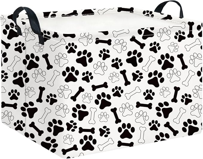 CLOCOR Rectangular Storage Basket,Collapsible Fabric Storage Container,Waterproof Toy Bin with Handles,Gift Basket(Paw) by CLOCOR