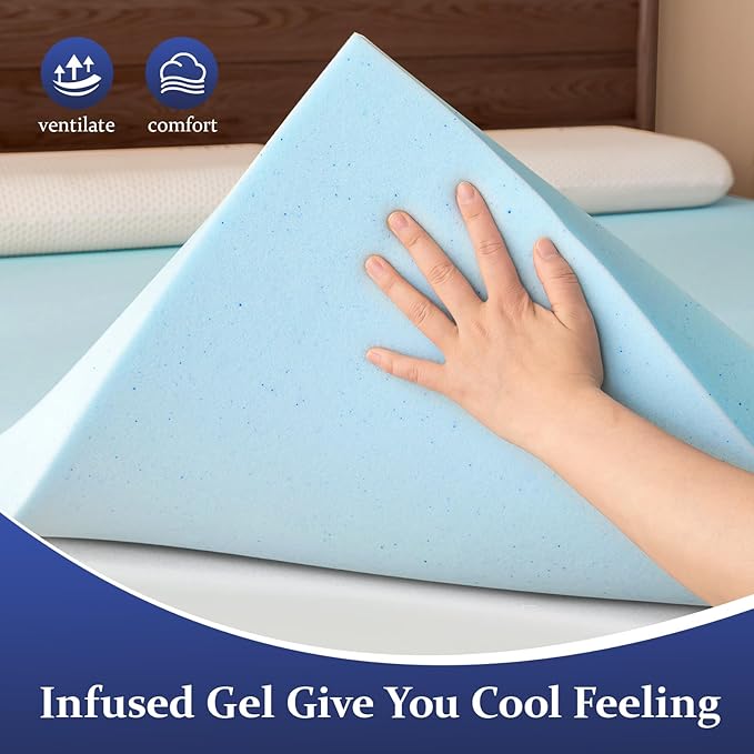 2 Inch Full Memory Foam Mattress Topper, Cooling Gel Infused Mattress Pad, Ventilated Bed Topper for Pressure Relief Back Pain, CertiPUR-US Certified-Blue