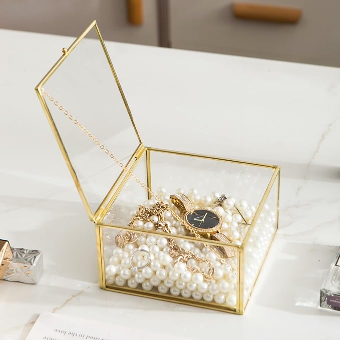 Vintage Square Gold Keepsake Box - Home Decor Organizer Box With Lid, Ideal for Jewelry, Trinkets and Accent Decor - Image 4