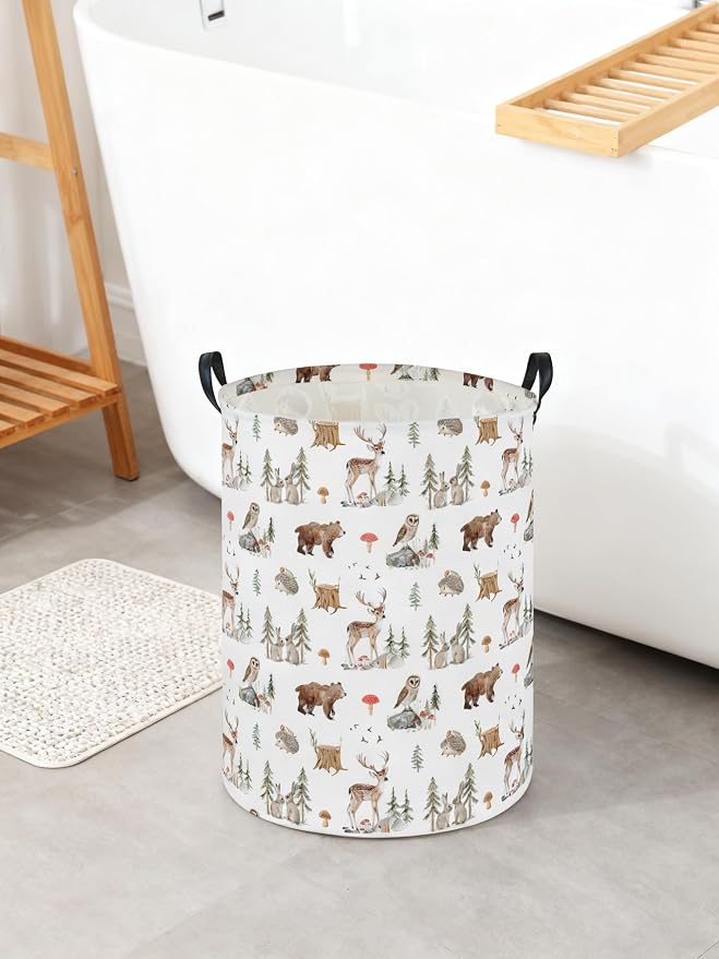 Kids Laundry Basket Animal Hamper for Nursery Woodland Hamper Cute Kids Storage Bin Organizer Room Decor for Home(Woodland animal) - Image 3