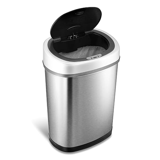 Ninestars DZT-42-9 Automatic Touchless Infrared Motion Sensor Trash Can, 11 Gal 42L, Stainless Steel Base (Oval, Silver/Black Lid) - Image 5