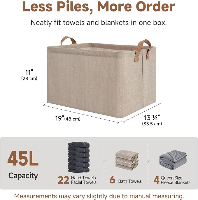 StorageWorks Storage Bins, Fabric Storage Bins for Shelves, Extra Large Storage Baskets with Metal Frame, Closet Baskets and Bins with Handles, Jumbo, Brown and Beige, 2-Pack - Image 6