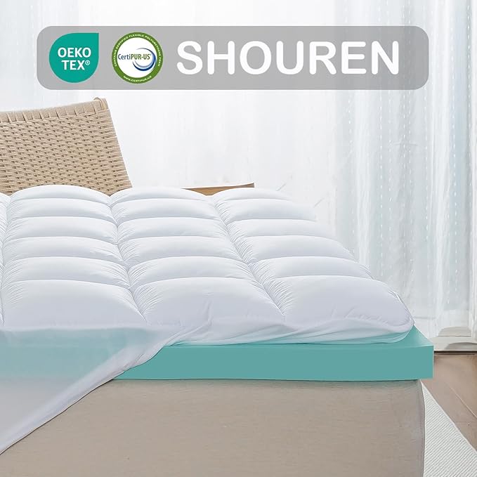 Memory Foam Mattress Topper 3inch（2inch+1inch） Queen Size, Pressure-Relieving Bed Topper with Secure Strap Design for Back Pain, Soft and Supportive, Shredded Memory Foam