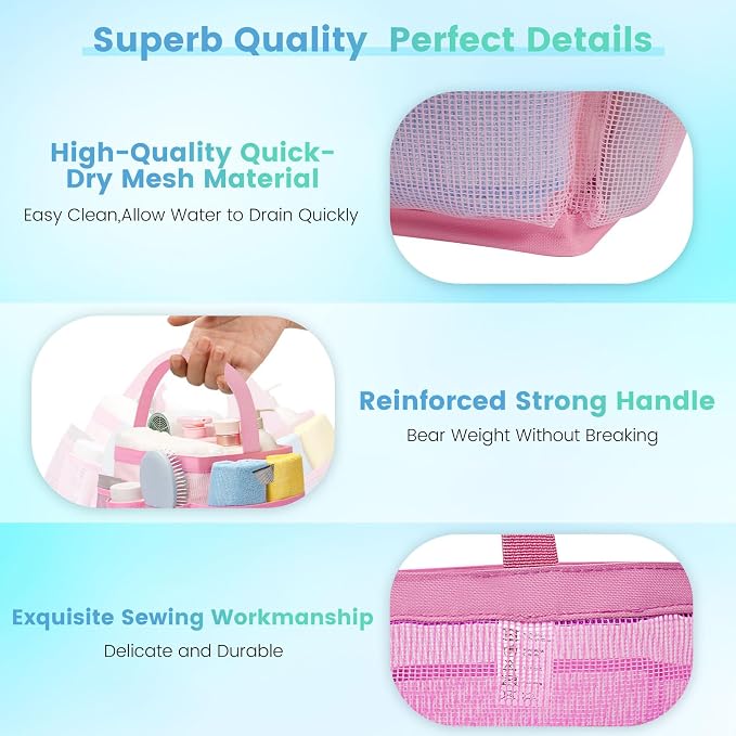 Camping Essentials Shower Caddy Portable for College Dorm Room Essentials for Girls with 8 Pockets,Large-Capacity Shower Caddy Dorm Basket,Quick Dry Bath Bag for Bathroom,Gym,Travel,Swim,Beach-Pink - Image 3