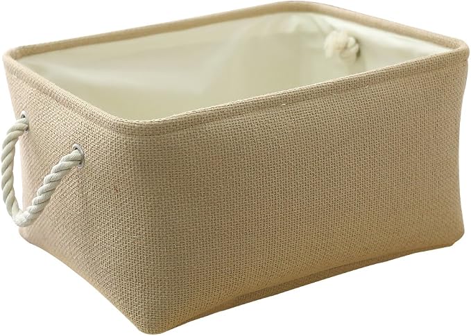 TheWarmHome Decorative Basket Rectangular Small Storage Basket Fabric Storage Bin Organizer Basket with Handles for Clothes Storage (Beige, 11.8L×7.9W×5.2H inch) by TheWarmHome