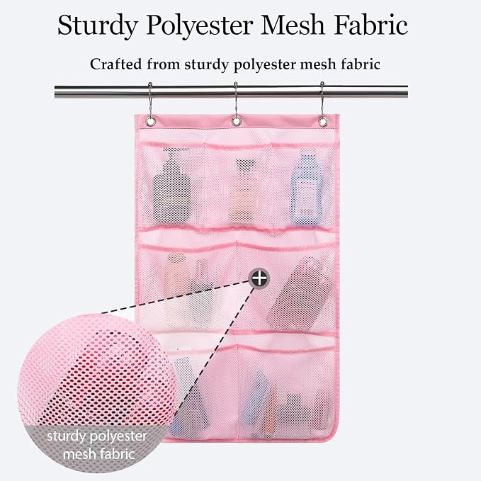 GYEUKHAM Hanging Mesh Shower Caddy for Bathroom - Quick Drying Portable Shower Organizer with Multiple Pockets for Soap,Shampoo and Cruise Ship Essentials Saving Bathroom Storage,Pink,1 Pack - Image 3