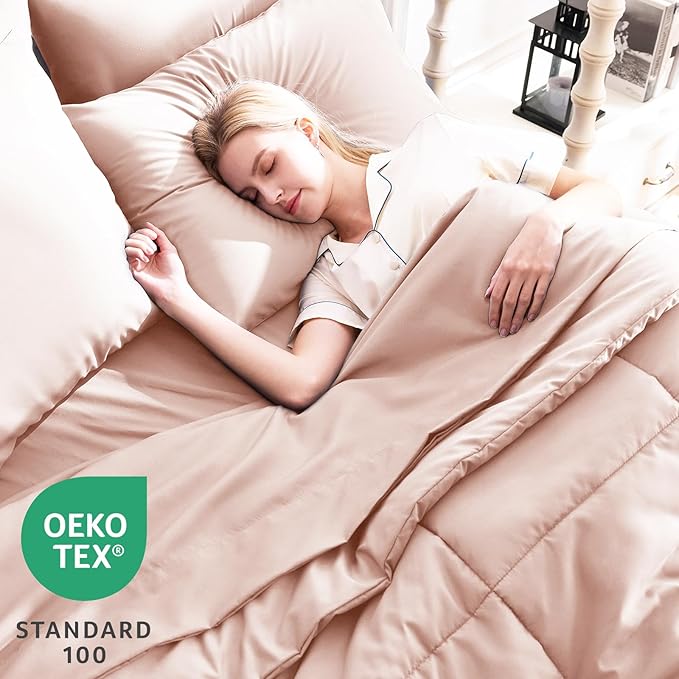 CozyLux King Size Comforter Set Blush Pink, 7 Pieces Bed in a Bag, Pink Comforter King Size, All Season Bedding Sets with Stitch Quilted Comforter, Flat Sheet, Fitted Sheet, Pillowcases