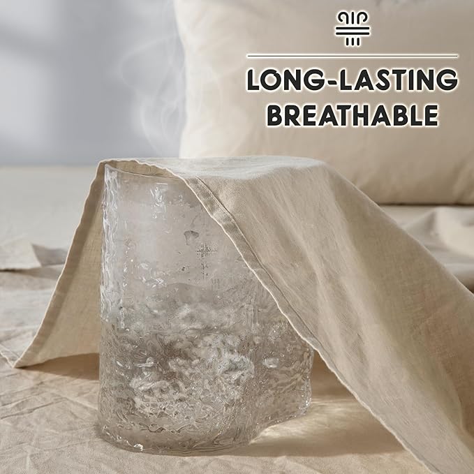 SONORO KATE 100% French Pure Linen Sheets, Extra Deep Pocket up to 18"-24", Breathable and Durable Linen Sheets, Anti-Tear Linen Bed Sheets, Machine Washable - 4 Piece (Natural Linen, Queen(24"deep))