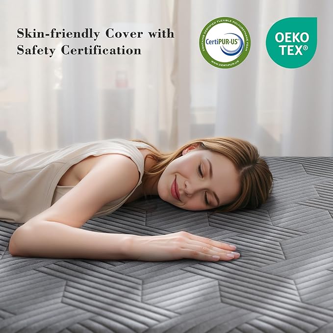EnHomee Memory Foam Mattress Topper,4 Inch King Mattress Topper Pressure Relief with Cooling Gel and Removable & Washable Embossed Cover, CertiPUR-US & Oeko-TEX Certified, Grey, King