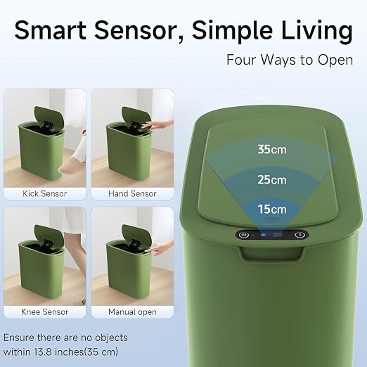 Automatic Motion Sensor Bathroom Trash Can with Lid, 2.6 Gallon Touchless Trash Bin, Smart Garbage Can Plastic Slim Wastebasket for Bedroom, Office, Dorm (Green) - Image 4