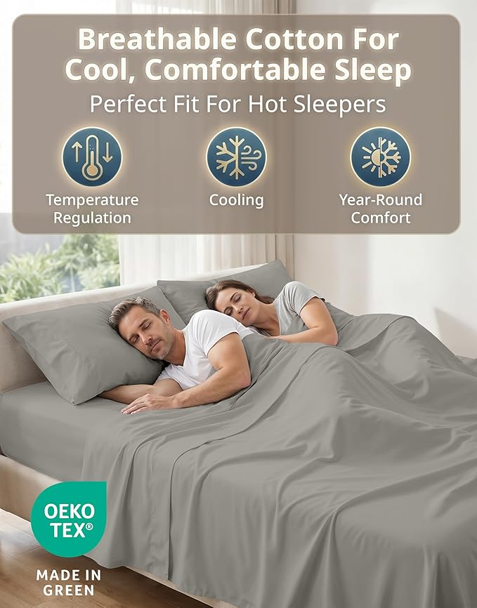 LANE LINEN Cal King Sheet Set - 600 Thread Count Premium Sateen Weave for Hotel Quality Softness - Extra Comy & Breathable Cotton Sheets for Luxury Guest Rooms - Oeko Tex Certified - Silver
