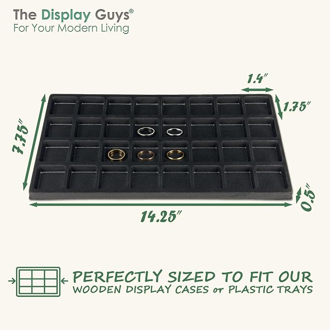 TheDisplayGuys For Your Modern Living 2-Pack 32-Compartments Flocked Velvet Jewelry Display Inserts - Tray/Case Liners - Ring Earrings Storage, (Black) by The Display Guys - Image 2