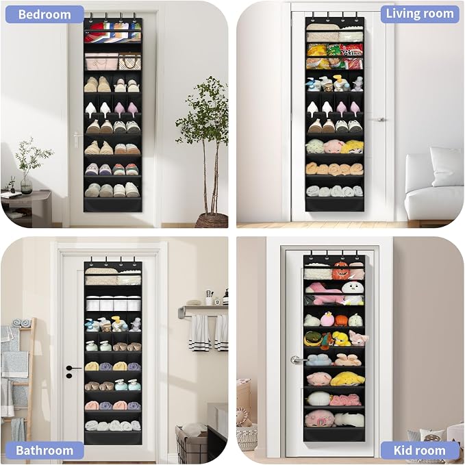 FENTEC 1 Pack 8 Shelves Over The Door Shoe Organizer, 68" Exlarge Deep Pockets Hanging Shoe Organizer, Shoe Rack for Closet, Shoe Holder for Boots,Over Door Organizer in Home, RV, Dorm, Black - Image 7