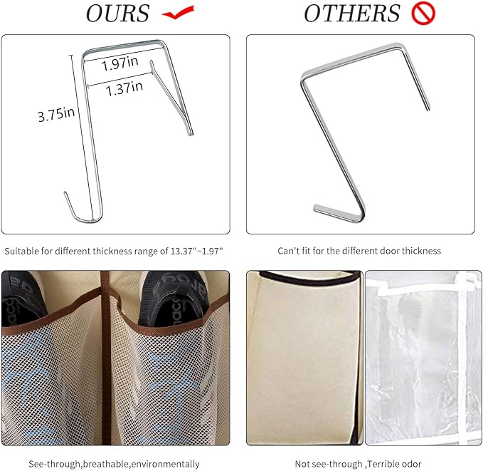 KEEPJOY Over The Door Shoe Organizer,Hanging Shoe Organizer 12 Mesh Pockets Shoe Organizer for Closet,Works Well for Men and Woman Kids Shoes Storage, 57.5×12.6inch(Beige) - Image 5