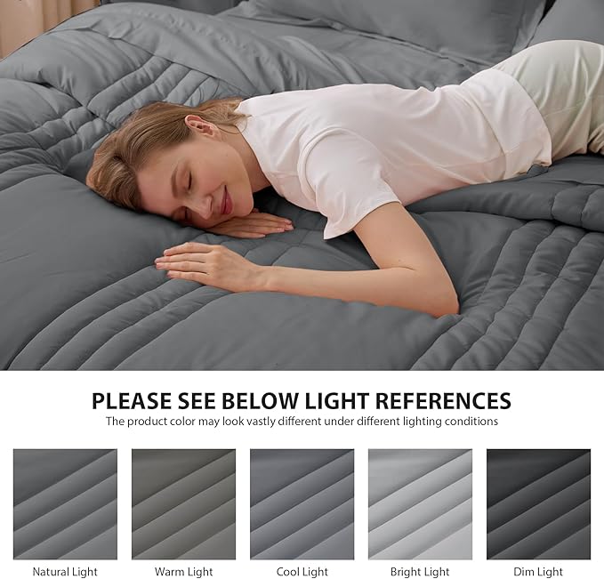 Queen Comforter Set Dark Grey - Bed in a Bag Queen Size 7 Pieces, Soft Bedding Set for All Seasons, Premium Queen Comforter Set with Comforter, Sheets, Pillowcases & Shams