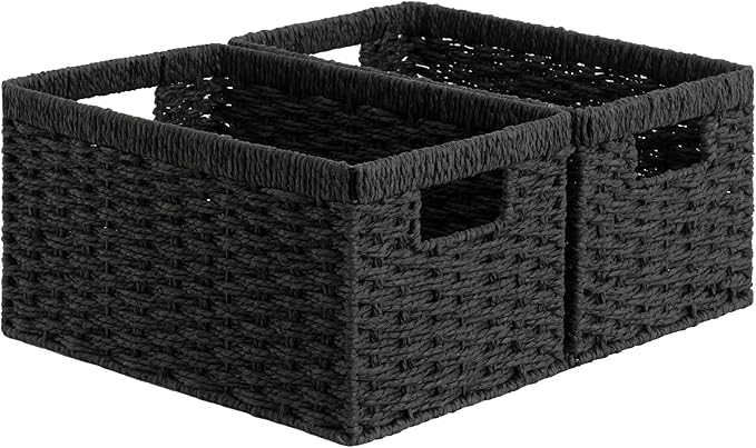 StorageWorks Pantry Baskets, Wicker Storage Baskets for Organizing, Pantry Organizers and Storage, Medium, Black, 2-Pack - Image 8