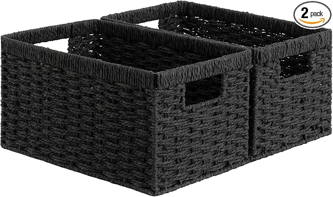 StorageWorks Pantry Baskets, Wicker Storage Baskets for Organizing, Pantry Organizers and Storage, Medium, Black, 2-Pack by StorageWorks