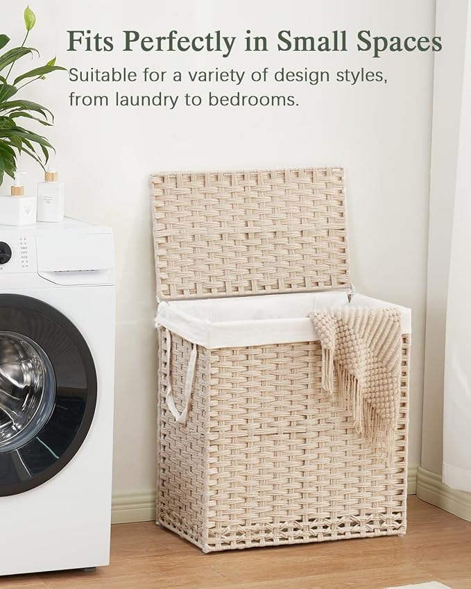 SETVSON Laundry Hamper with Lid Wicker Laundry Basket 112 L (29.6 Gal) Laundry Hampers Handwoven Rattan Clothes Hamper with Handles 3 Removable Liner Bag, 6 Mesh Bags for Bathroom Bedroom Light Khaki - Image 7