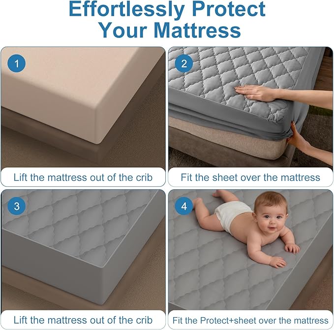 2Pack Waterproof Crib Sheets,Cotton 24X38 Fitted Crib Sheets Crib Mattress Protector Sheets,Soft Bed Sheets,Washable Little Bed Sheets,Neutral for Boy,Girl,Toddler (Gray, 24X38inch)
