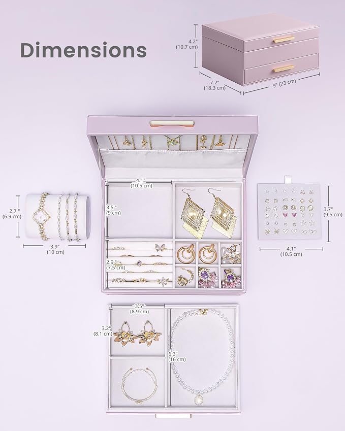 Lolalet 2-Layer Jewelry Box Organizer for Women Girls, Jewelry Storage Case Holder with Drawers for Necklaces Ring Earrings Bracelet Watch, Gifts Choice for Mom Mother’s Day -Purple - Image 6
