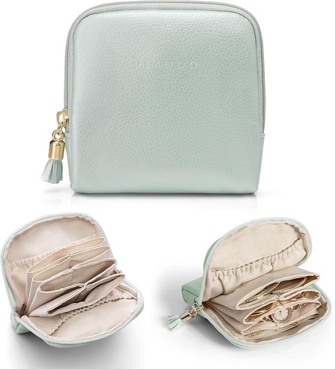 VLANDO Small Jewelry Travel Case,Jewelry Pouch Bags with Zipper,Velvet Jewelry Organizer Storage Bag for Bracelet Rings Earring Travel Essentials Gifts for Women Girl-Mint Green by VLANDO
