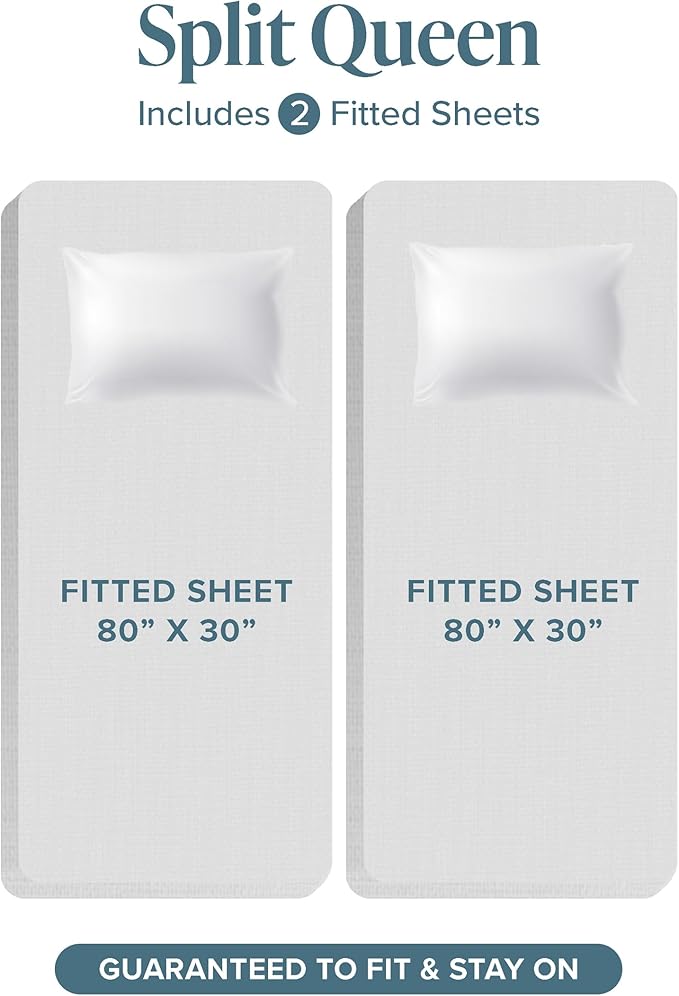 Bare Home Split Queen Sheet Set - 1800 Ultra-Soft Microfiber - Double Brushed - Deep Pockets - Easy Fit - 5 Piece Set - Bedding Sheets & Pillowcases (Split Queen, Grey)