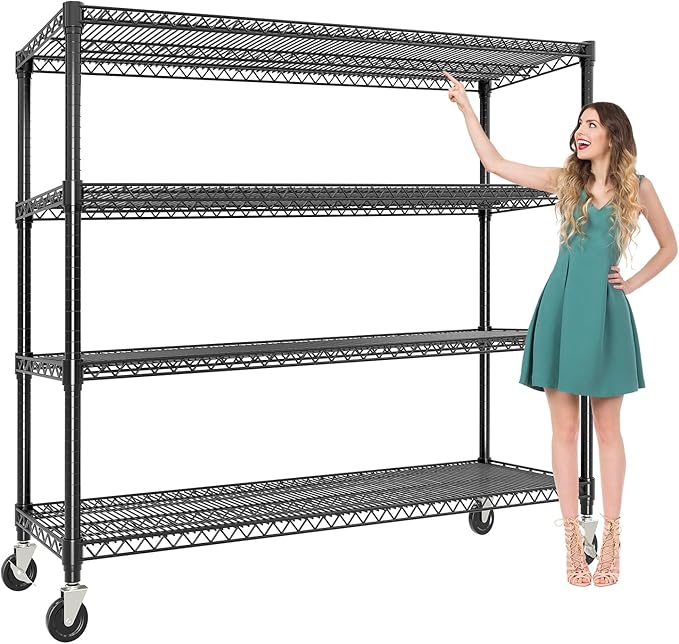 4-Tiers Storage Shelves 59" W x 71.8" H Heavy Duty Garage Shelving Units with Wheels, 2640LBS Rolling Wire Shelving Rack for Garage Kitchen Warehouse Industrial Pantry by Garvee