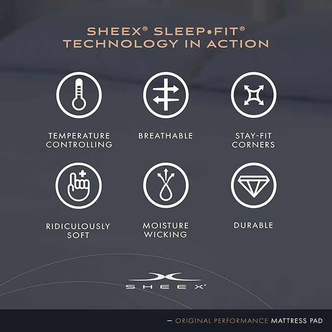 SHEEX Original Performance Cooling Mattress Pad, Ultra-Soft Queen Mattress Topper, Deep Pocket Design Fits Mattresses up to 18 Inches, Bright White