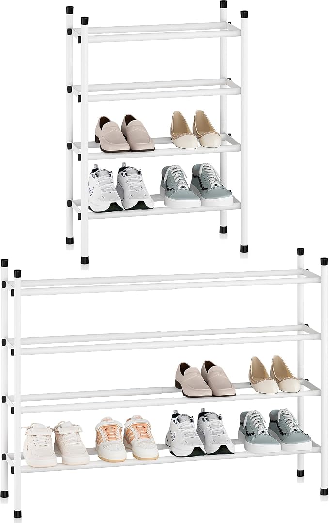 STORAGE MANIAC Expandable Shoe Rack, 16 Pairs Stackable Small Shoe Rack, Metal Adjustable Shoes Organizer for Closet, Entryway, Hallway, Garage, Front Door, Shoes Shelves, White 4 Tier by STORAGEMANIAC
