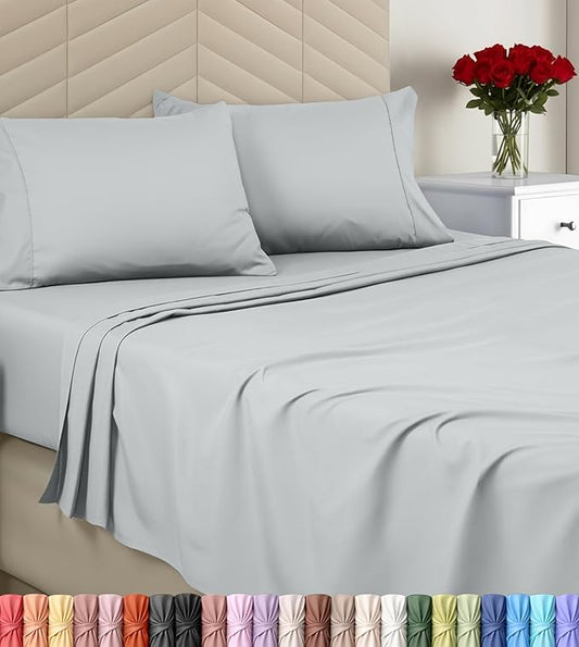 Utopia Bedding Queen Size 4 Piece Sheet Set - Brushed Microfiber - Soft Bed Sheets for Queen Size Bed Set - Includes 1 Fitted, 1 Flat, & 2 Pillow Cases - Deep Pocket (Light Grey)