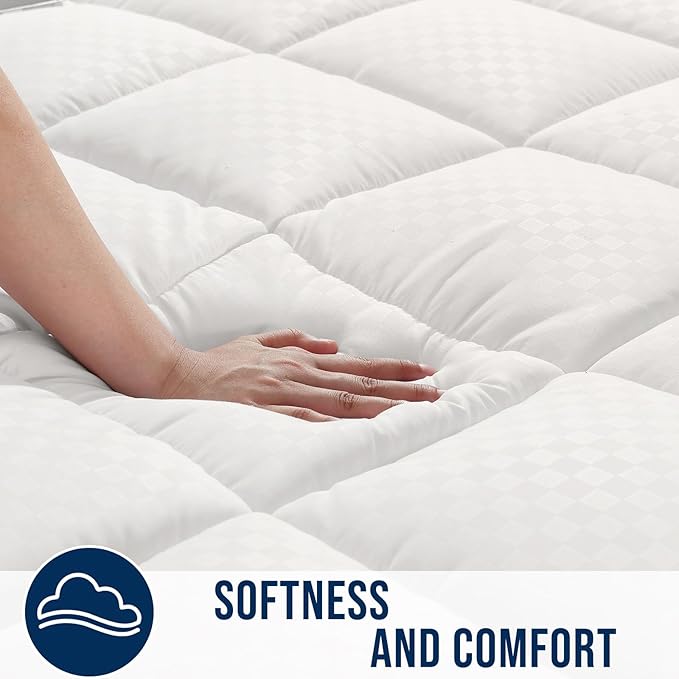 OLANLY Twin Quilted Fitted Mattress Pad, Elastic Fitted Mattress Topper, Cooling Soft Mattress Cover Stretches up to 21 Inches Deep, Machine Washable Mattress Protector (39x75 inch, Off White)