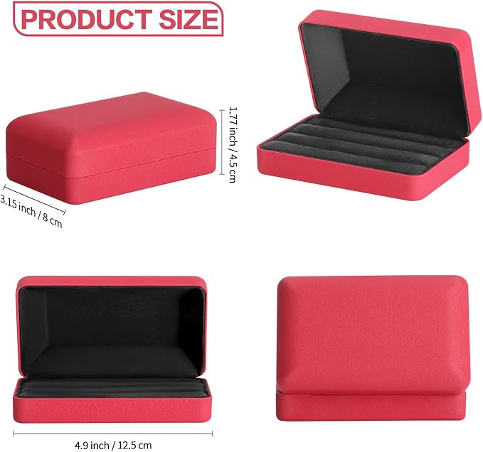 KUKUVR Velet Ring Storage Box for Multiple Rings, Travel Jewelry Ring Stud Earrings Holder Case, 3 Slot Portable Ring Display Organizer Case (Red) - Image 2