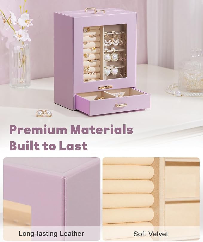 Homde Jewelry Organizer Girls Women Jewelry Box for Necklaces Rings Earrings Gift Bracelets Storage Case (Grey Purple + Gold) - Image 6