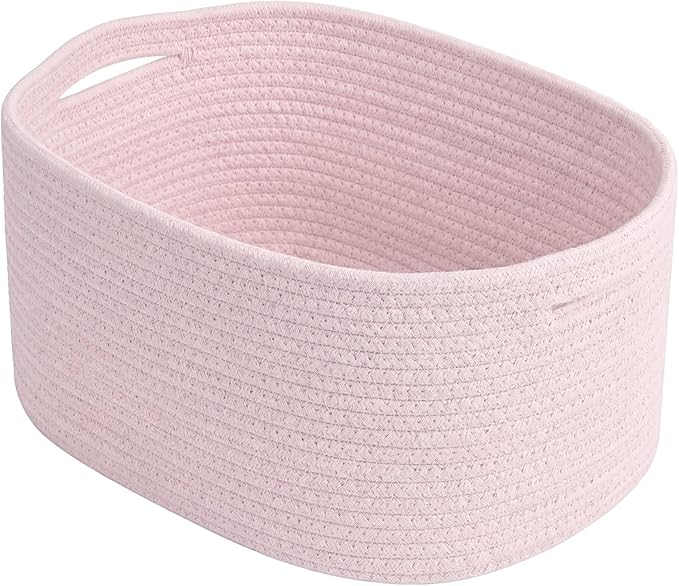 ECDYQXVU Cotton Rope Storage Basket, 15x10x9 Inches, Woven Basket for Shelves, Clothes, Towels, Books, and Laundry, Light Pink (1 Pack) by ECDYQXVU