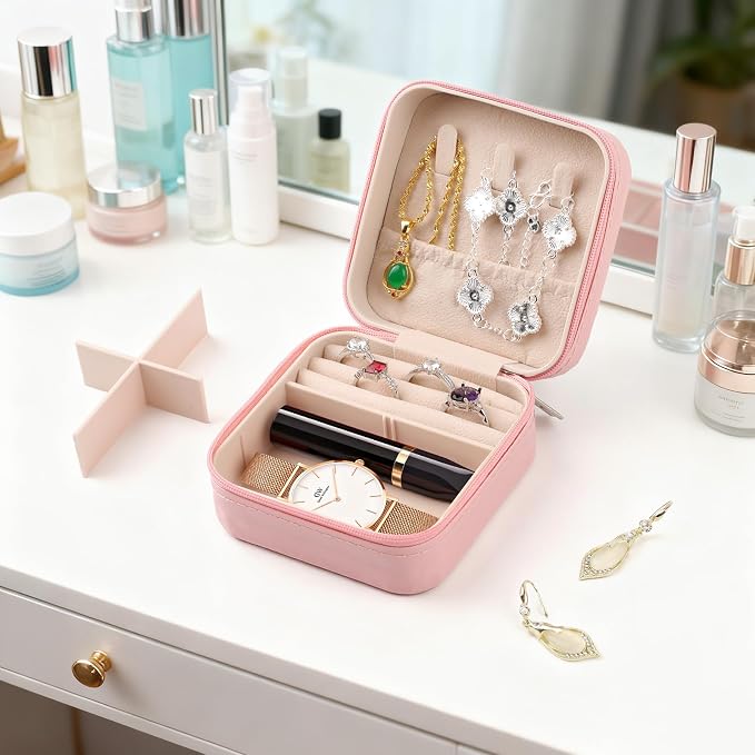 Travel Essentials: Stylish Portable Mini jewelry box, Travel jewelry organizer, Travel jewelry case. Portable jewelry case for travel. Thank you gifts for women, Birthday gifts for girls. (black) - Image 5