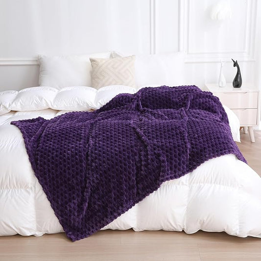 Puncuntex Deep Purple Throw Blanket 108"×90" inches Fuzzy 3D Jacquard Decorative Flannel Fleece Super Soft Plush Cozy Blanket for Couch Sofa Chair Lightweight