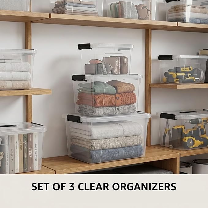 Clear Storage Latch Box/Bin, 3-Pack Plastic Organizing Container with Handle and Lids (7QT/16QT/22QT) - Image 6