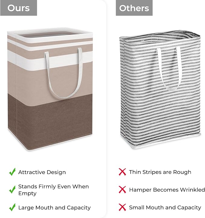 HomeHacks 2-Pack Large Laundry Basket, Waterproof, Freestanding Laundry Hamper, Collapsible Tall Clothes Hamper with Extended Handles for Clothes Toys in the Dorm and Family (Brown, 75L) - Image 3