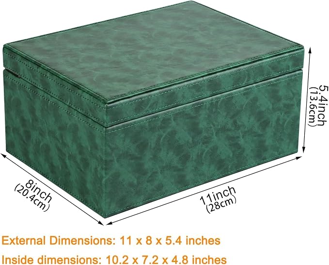 HofferRuffer Faux Leather Decorative Box, Large Wooden Structure Keepsake Box Accessory Organizer Jewelry Organizer with Hinged Lid, Storage Container for Home or Office (Dark Green) - Image 2
