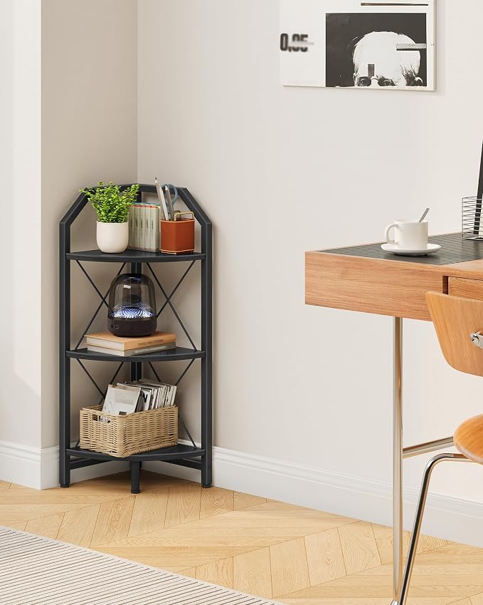 CHOEZON 3-Tier Corner Shelf, Industrial Corner Bookshelf, 35.4" Storage Stand, Plant Stand Display Shelf, Bookcase for Bedroom, Living Room, Home Office, Black TCJ03BB ﻿ - Image 8