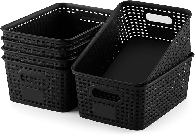 Plastic Storage Baskets 6 Pack Sturdy Storage Organizer Basket Woven Plastic Storage Bins for Shelves,Closet,Countertops, Desktops, Cabinets and Badrooms,Saving Storage, Stylish Design,Black - Image 7