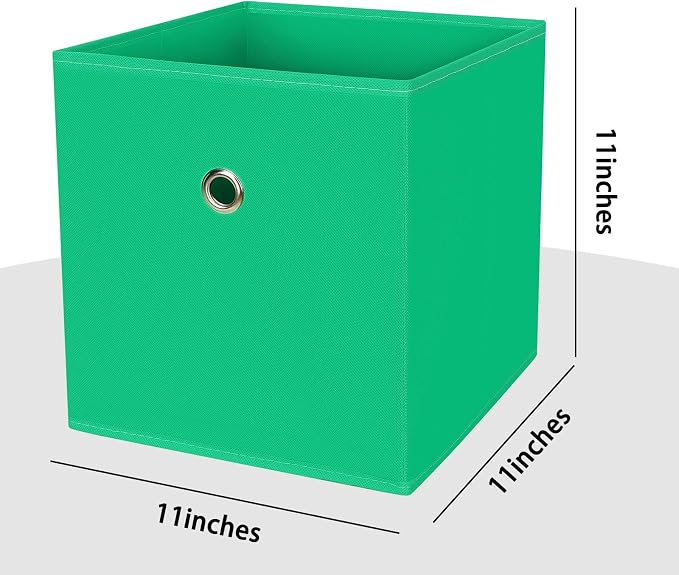 Foldable Storage Cubes Bins ,11 Inch Cloth Storage Cube Fabric Storage Box Cubes Organizer Baskets with Handles for Home Organizer Set of 6 (Green) - Image 2
