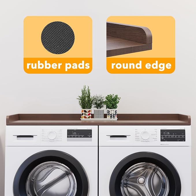 SpaceAid Washer Dryer Countertop, Laundry Wood Shelf Topper with Edge, 54" Width x 27.5" Depth Cover Guard Organizer for Washer and Dryer Laundry Hamper Counter Storage Organization (Brown Wood) - Image 7