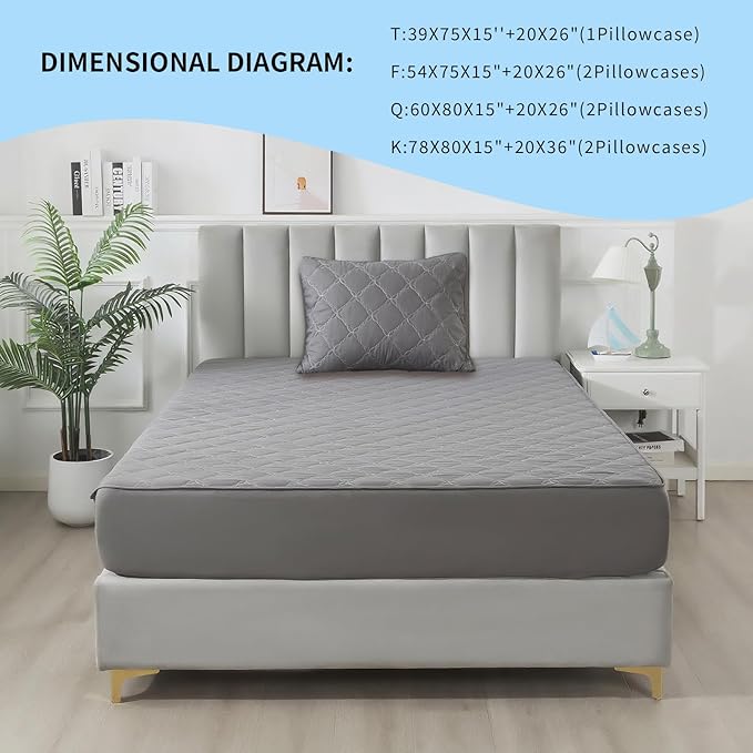 Waterproof Mattress Protector -Twin Size Mattress Pad Silent & Fitted Sheet Style | Full Bed Protection for Kids, Pets, Adults | Hypoallergenic, Machine Washable(Gray,Twin)
