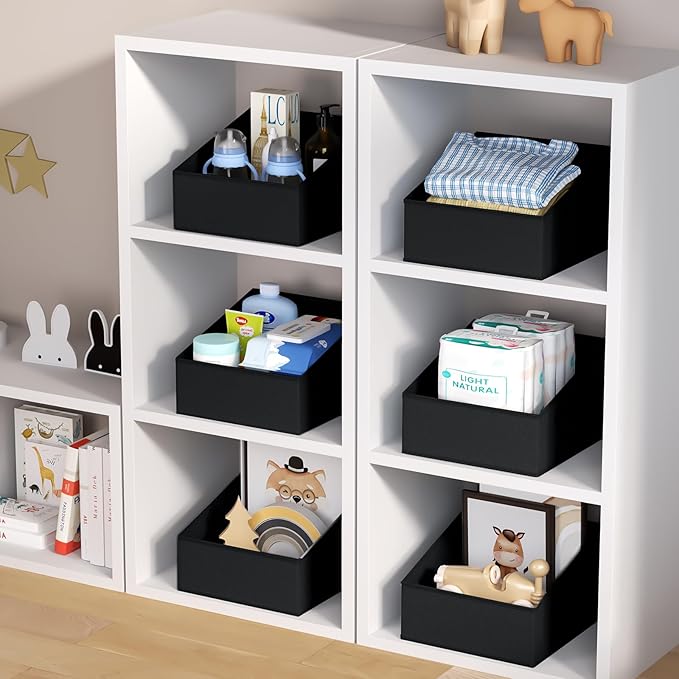 DIMJ Trapezoid Storage Bins for closet shelves, Closet Organzier Bins with Handle, Foldable Closet Storage Bins Basket, Closet Organizers and Storage for Toys, Books, 6 Packs, Black - Image 4