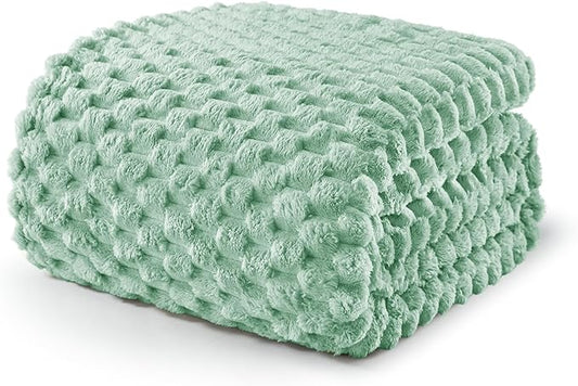 Exclusivo Mezcla Fleece Queen Blanket for Bed, Extra Large Fuzzy Sage Green Bed Blankets, Soft Cozy Plush Sofa Throws for All Seasons, 90x90 Inches
