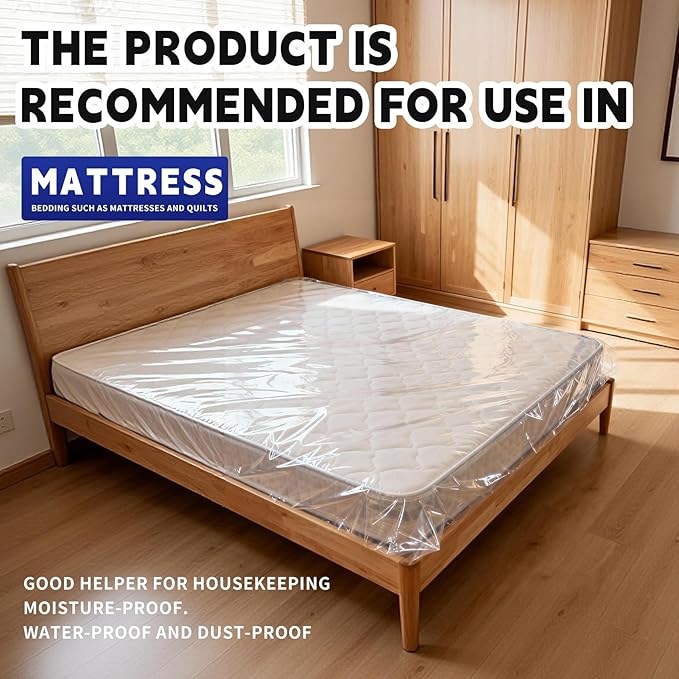 TopSoon 2PK Clear Plastic Mattress Bag - Moving & Storage Cover for Mattress or Box Spring - Heavy-Duty Disposal Supplies (2mil, King)