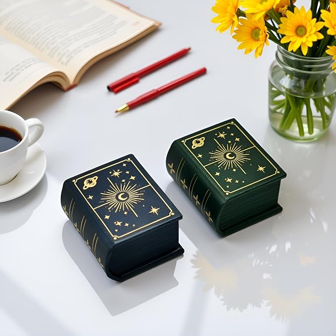 Book Shaped Ring Box - Vintage Engagement Ring Box with Hinged Lid for Proposal Engagement Wedding, Proposal Ring Case with Magnetic Closure-PRB011-Green - Image 3