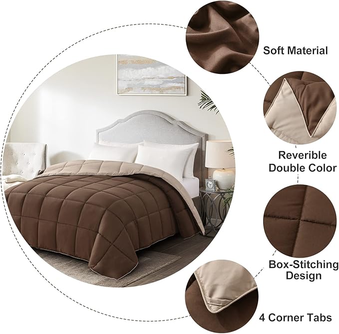 Homelike Moment Twin Comforter Duvet Insert - Brown Down Alternative Bed Comforter Twin Size, Lightweight Bedding Comforters Quilted Soft All Season Reversible Chocolate Brown/Beige